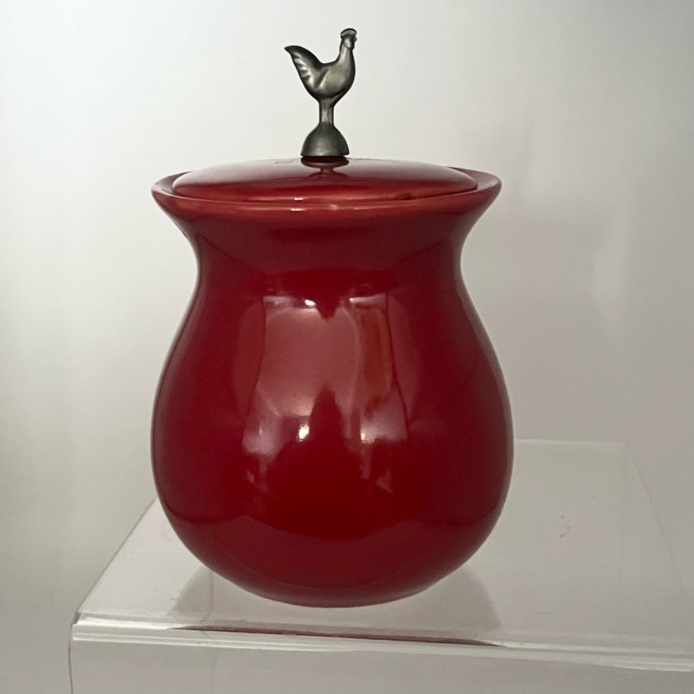 Boston Warehouse Red Lidded Rooster Handled Sugar Bowl GUC